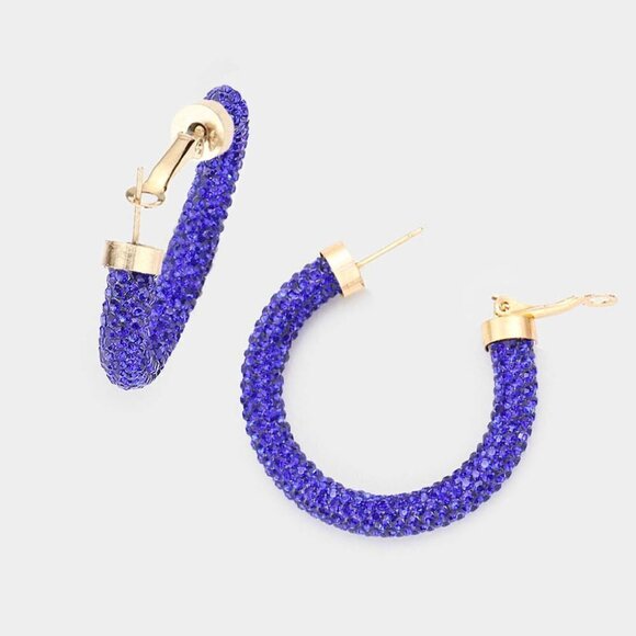 NWT Royal Blue Embellished Crystal Hoop Earrings - Picture 1 of 8